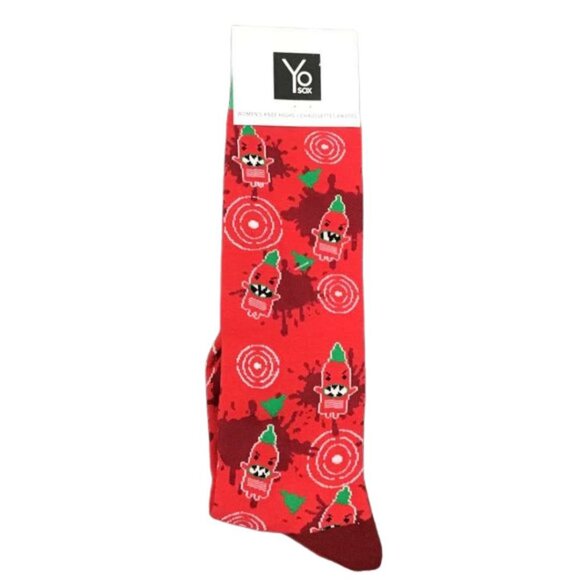 Yo Sox Women's Red Knee High Sriracha Novelty Socks / Size 6-10 - Picture 1 of 2